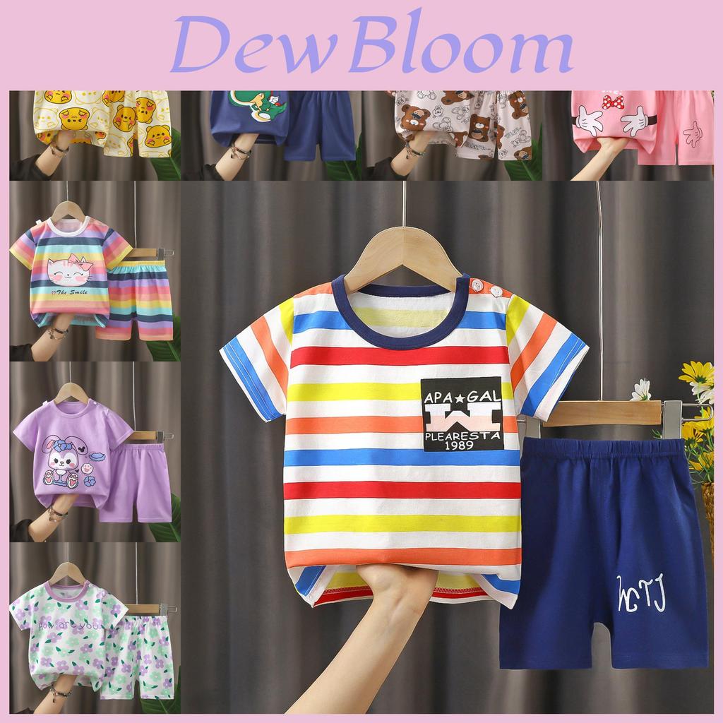 Baby Boy Girl Summer Cotton Short Sleeve Tshirt And Shorts Set With Animal Prints For Toddler Kids