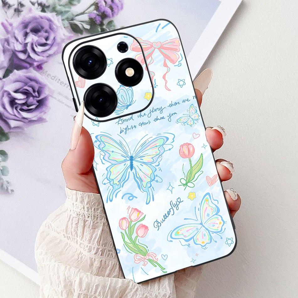 For Tecno Spark 10 Pro Phone Case Spark 10Pro 4G KI7 Elegant Floral Cat Printing Soft Silicone TPU Cases