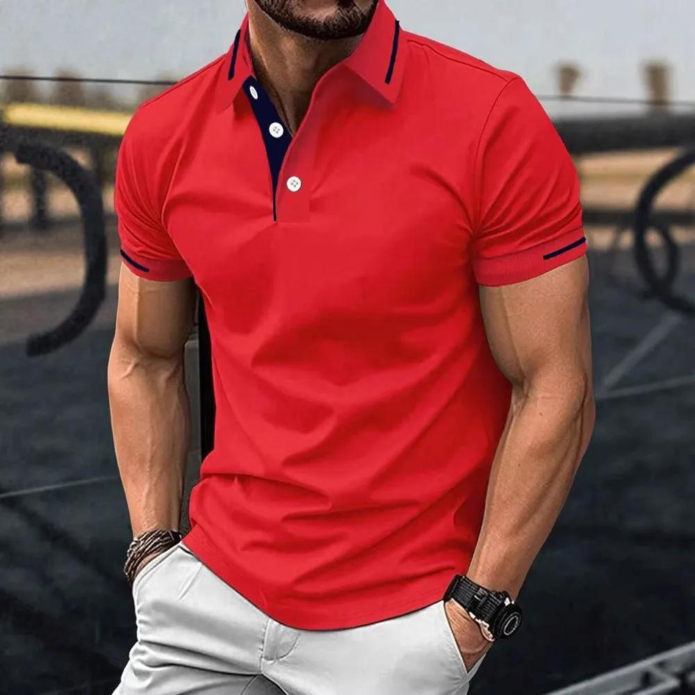 

Men s summer short sleeved color blocked golf lapel shirt XL