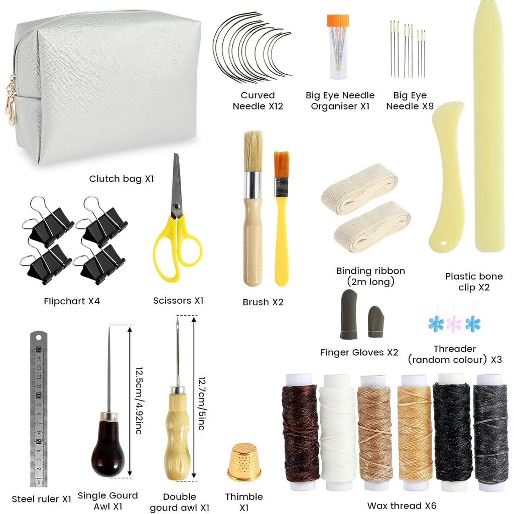 Kit di Legatoria da 49 Pezzi Set di Strumenti per Iniziare la Legatoria a Mano Kit di Legatoria per Principianti Materiali per Legatoria con Aghi a Occhiello Grande Punzone Filo Cerato