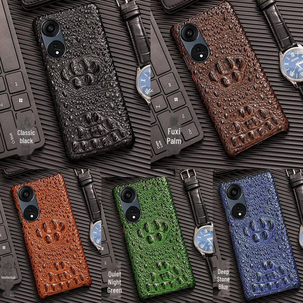 OPPO A58 A58x Cowhide Crocodile Skull Half Package A83 A72 Leather Case