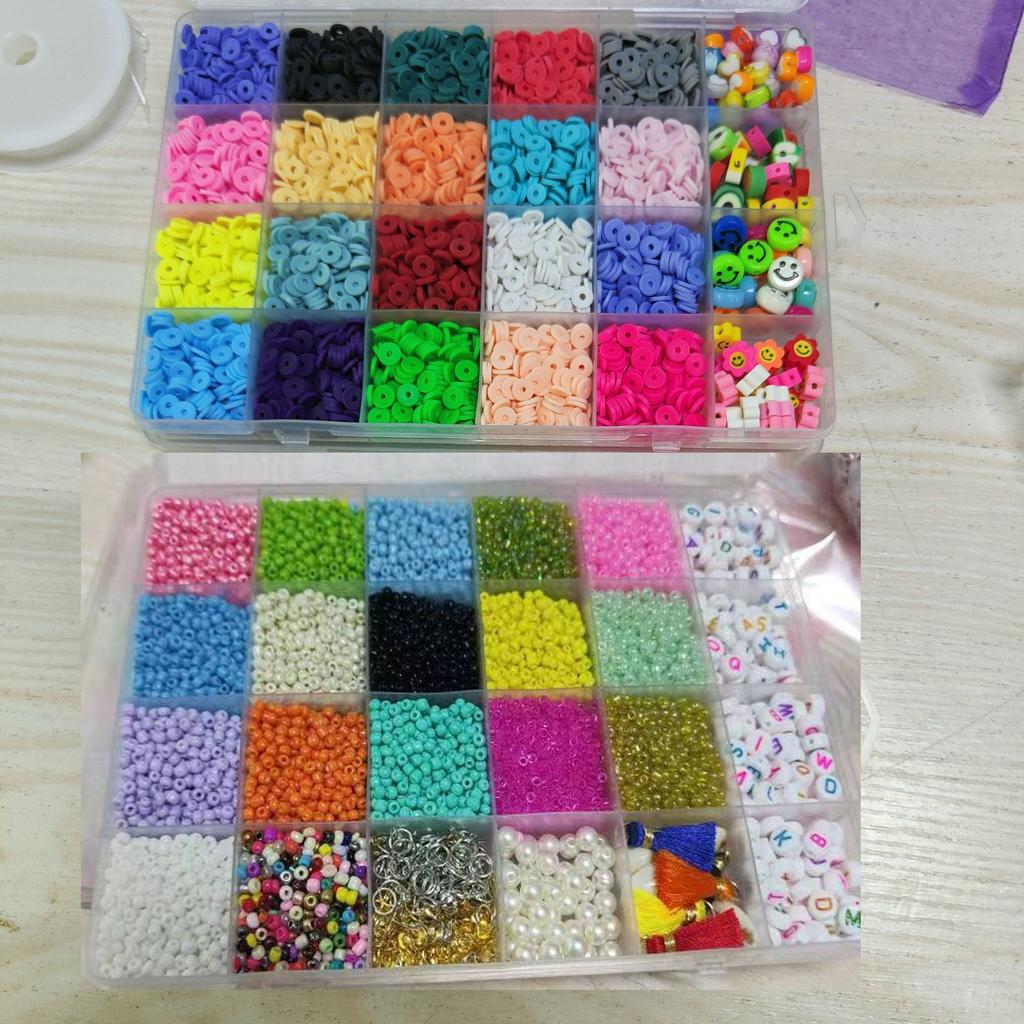 סט חרוזי אורז DIY, חרוזי חרס רך, צמיד חרוזים, שרשרת, אביזרי תכשיטים