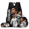 3 Pcs Set with Front Pocket Backpack Ronaldo with Thermal Insulated Lunch Tote Purse CR Pencil Case Football Star Rucksack