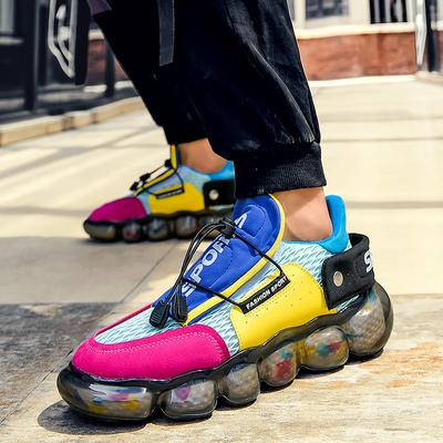 Stazione Europea Abbinamento Colori Combinazione Popcorn Colorati Fondo Scarpe Uomo alla Moda Rete Traspirante Moda Versatile Tempo Libero Sport Corsa