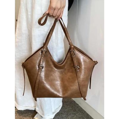 Textured PU Leather Casual Tote Bags Autumn Winter Vintage Large Capacity Commuter Shoulder Bag Lady Travel Handbags