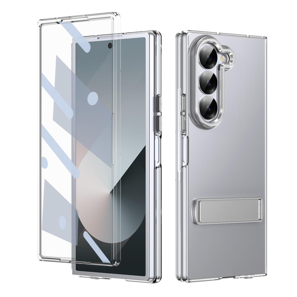 High Definition Transparent Z Fold6 Fold5 Protective Case For Samsung Galaxy Z Fold 6 5 4 5G With Glass Film Alloy Bracket Cover