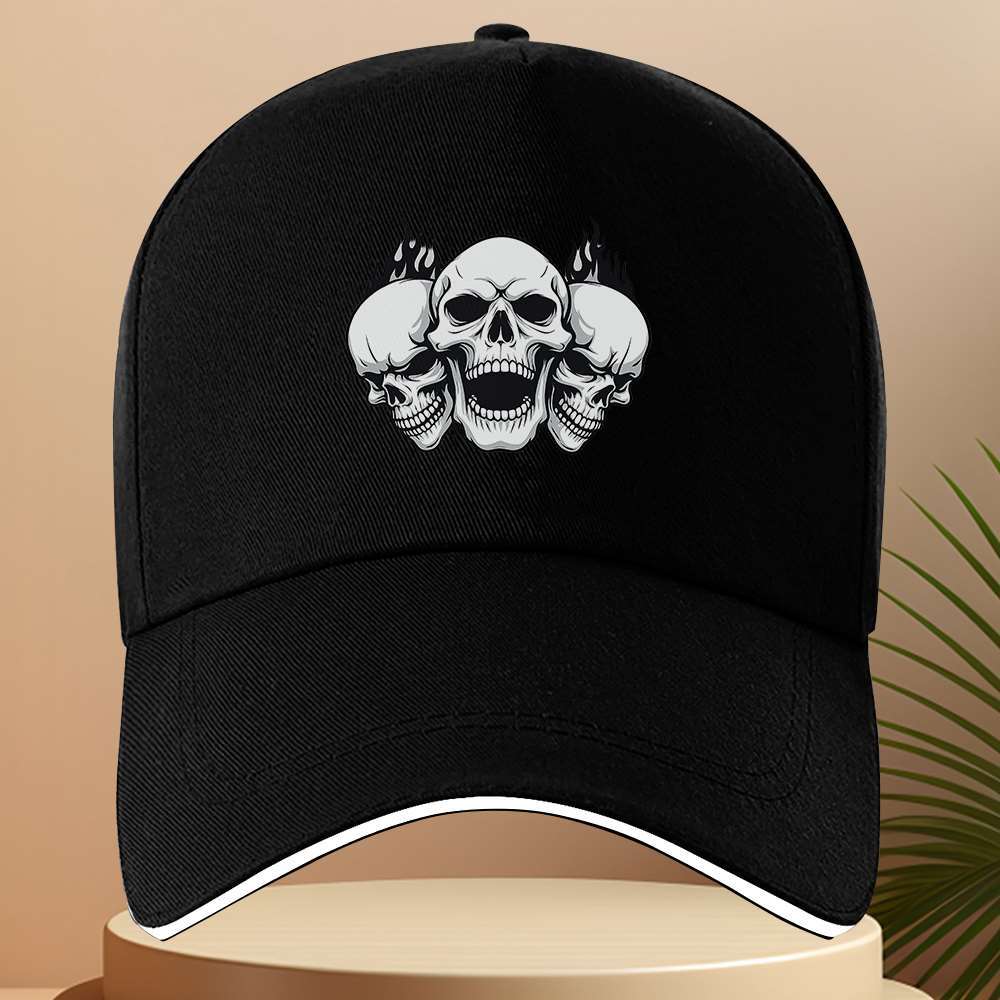 Three Skulls Yelling Graphic Print Baseball Cap Unisex Polyester Adjustable Sports Running Headwear