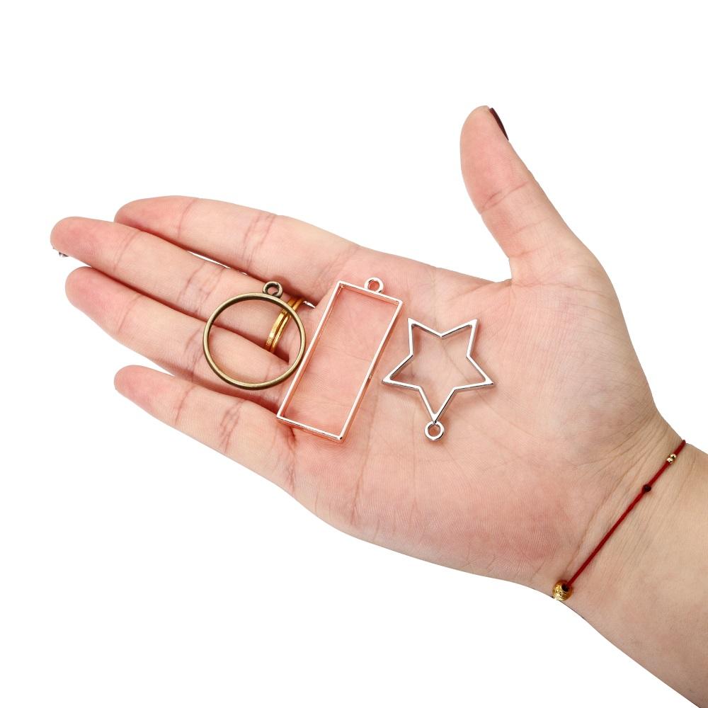 14Pcs/Lot Mixed Style Geometric Hollow Metal Frame Pendant for DIY Epoxy Resin Necklace Pendant Jewelry Making Accessories