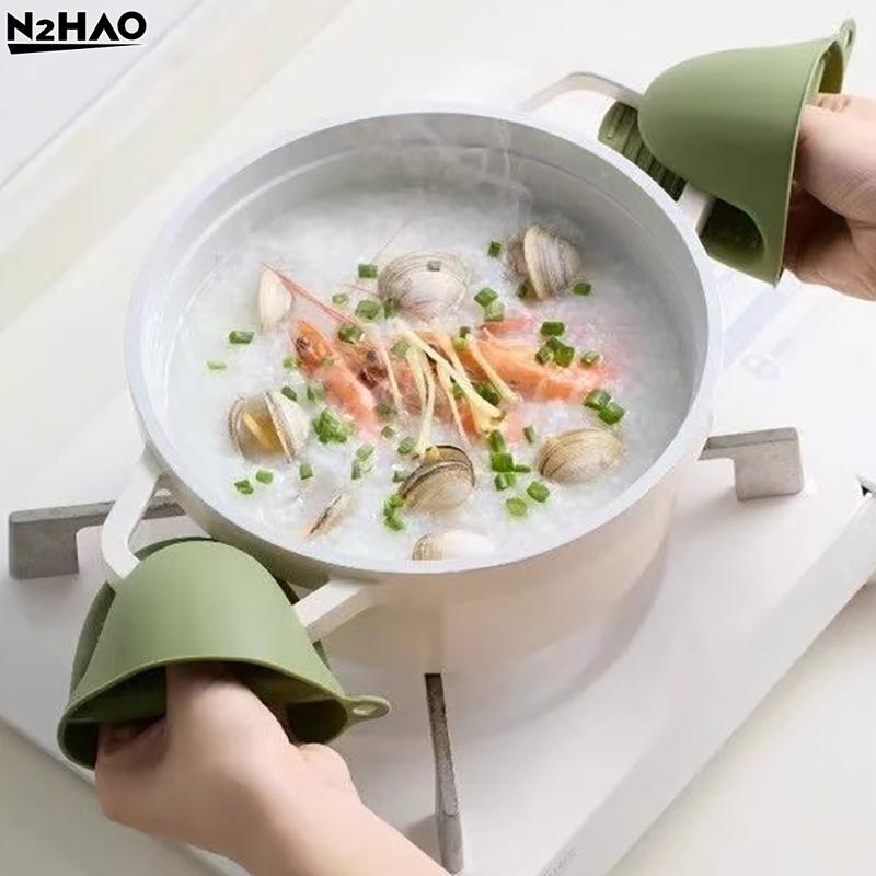 2Pcs Baking Silicone Gloves Oven Mitts Microwave Oven Glove Heat Insulation Anti-slip Bowl Pot Clip Kitchen Glove Heat-resistant