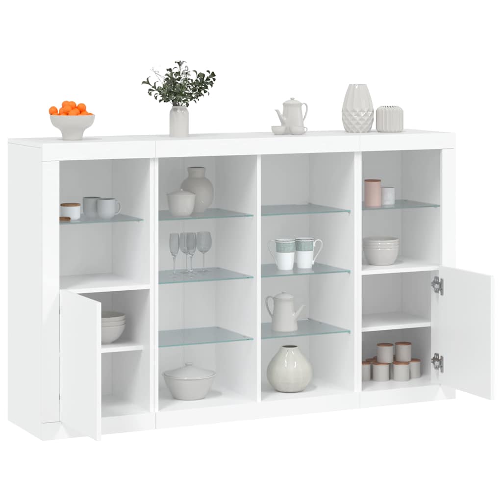 Sideboards with LED Lights 3 pcs White Wood Based Material
