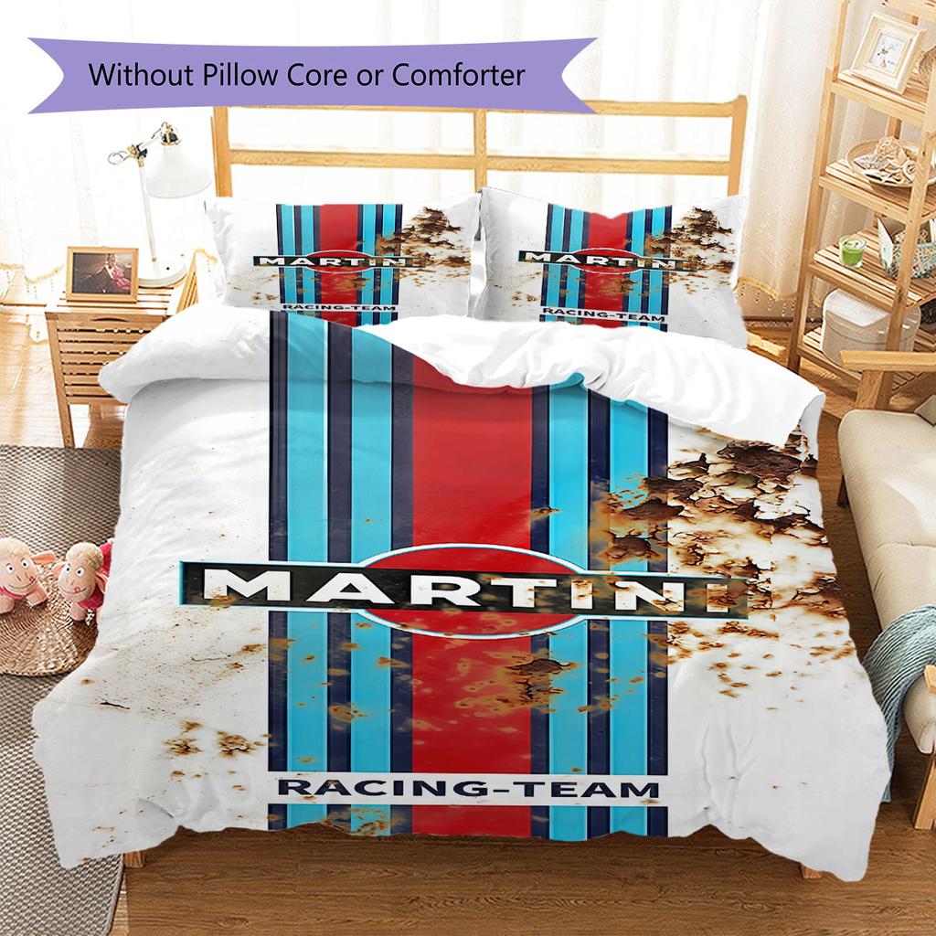 Pościel z Wzorem Martini Racing, Zestaw Kołdry Poszewka na Kołdrę Poszewka na Poduszkę Domowy Prezent Urodzinowy(1 * poszwa na kołdrę + 2 * poszewki na poduszki, bez rdzenia)