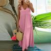 Women Summer Fashion Loose Swing Dress Long V Neck Sleeveless Solid Color Large Size