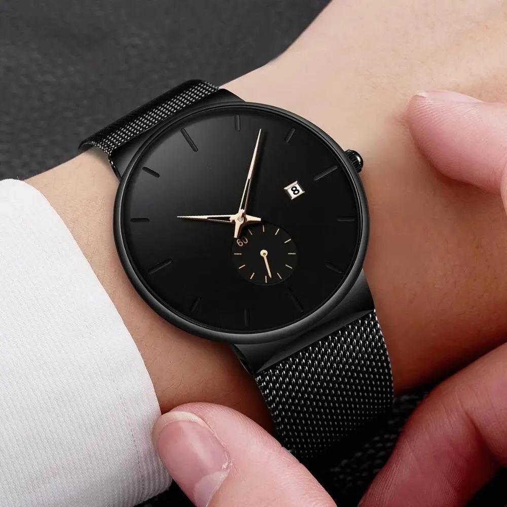 Fashion Mens Watches Top Brand Luxury Quartz Watch Men Casual Slim Mesh Steel Waterproof Sport Watch Relogio Masculino