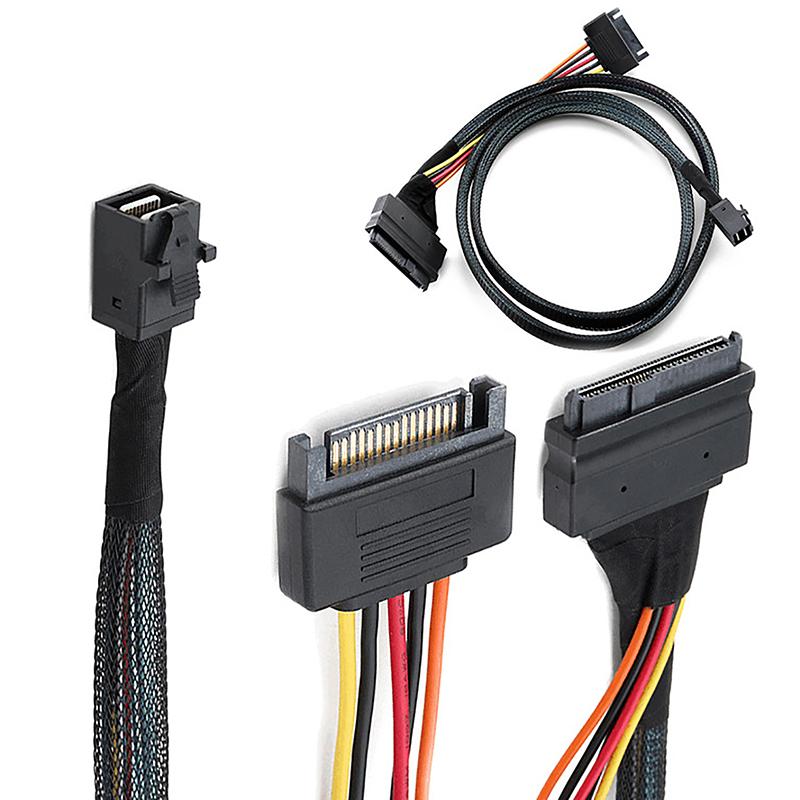 Built-In 12G Mini Sas Hd To U.2 36P Sff-8643 To Sas U.2 Sff-8639 Cable 0.5M/1M With 15Pin Sata Power Supply,Suitable For U.2 Ssd