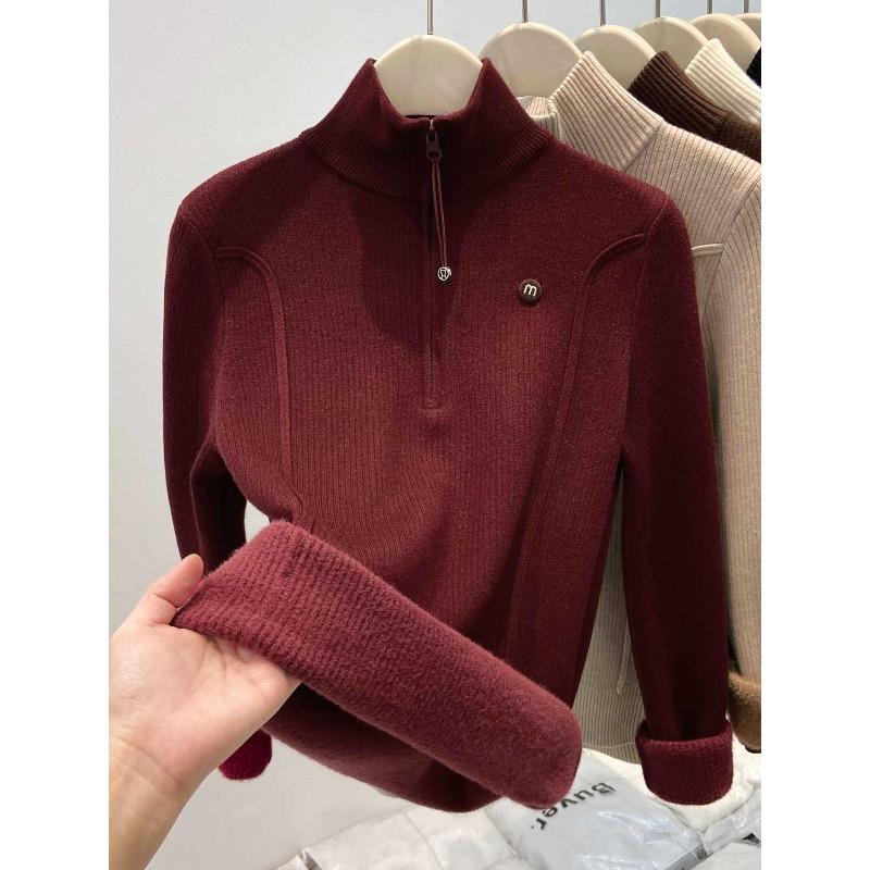 Thickened Semi-turtleneck Zipper Sweater Women's Autumn and Winter Stacked Wear Bottoming Shirt Versatile Lazy Wind Knitted Top