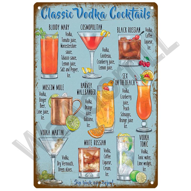 Metal Sign Vintage Tin Sign Decorations Gin Tonic Cocktail Plate Decorative Poster Plaque Retro Bar Kitchen Home Wall Decor