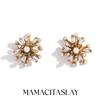 MamacitaSlay Stainless Steel Zircon Pearl Sunflower Stud Earrings New Design Party Waterproof Jewelry Trendy Minimalist Gift