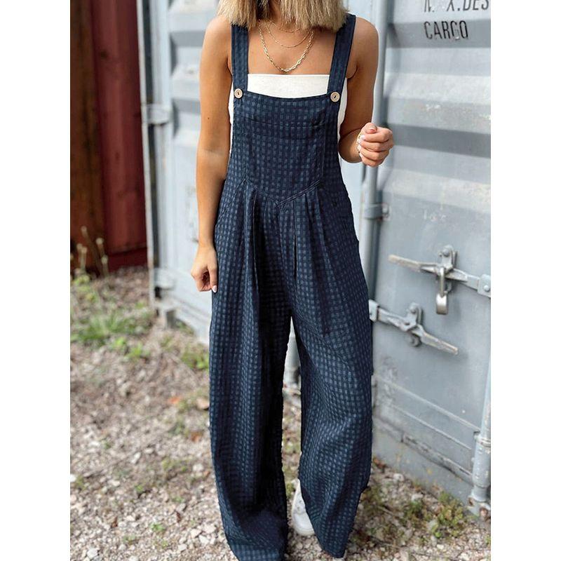 American Shiying Trendy Printed Checks Jumpsuit Women 2025 Summer New Arrival Wide-Leg Suspender Jumpsuit Women