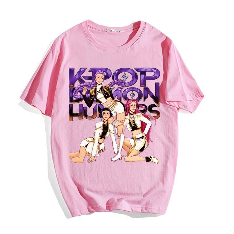 

Женская футболка оверсайз с графическим принтом анимированного персонажа KPop Demon Hunters, повседневная одежда и для K-pop энтузиастов XXS розовый