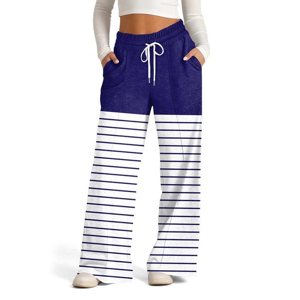 Dámské ležérní kalhoty s širokými nohavicemi s vysokým pasem a pruhovanými sportovními kalhotami