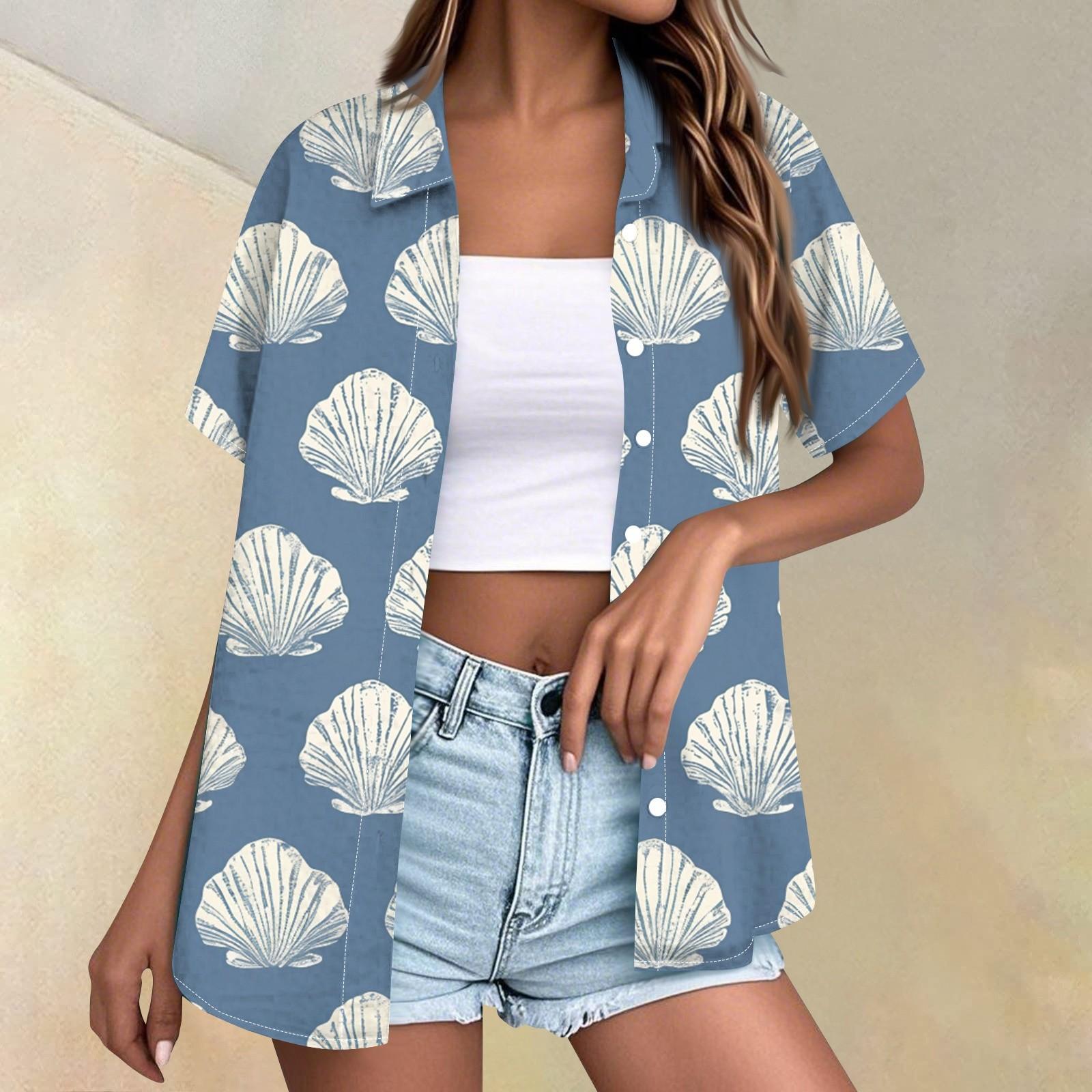 Women s Fashion Casual Short Sleeve Button Lapel Shirt Tops M