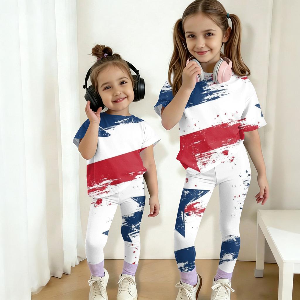 Jungen und Mädchen Unabhängigkeitstag Druck Set Kinder Freizeit Kurzarm Oberteil und Lange Hosen Set