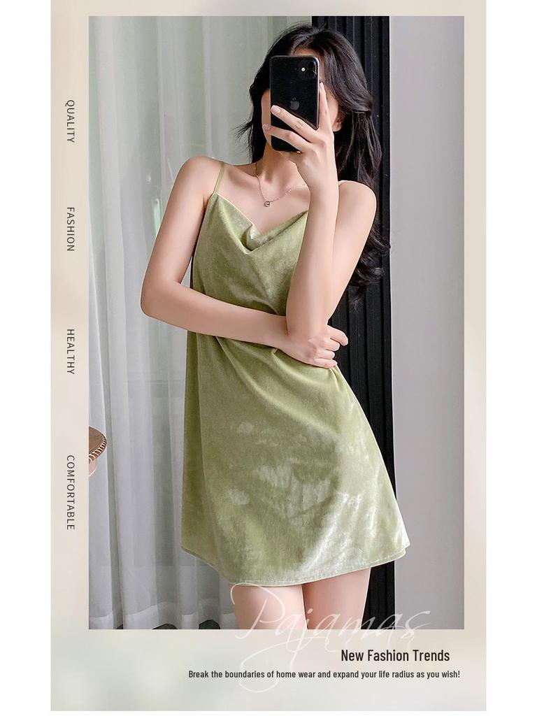 2025 Goldener Samt Camisole & Nachthemd Set: Sexy Damen-Loungewear im Pure Desire-Stil