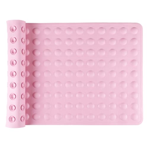 IRETION Non-Slip Bath Mat, 40x70cm, Natural Rubber, for Care, Anti-Fall, with Suction Cups, Soft (Pink)