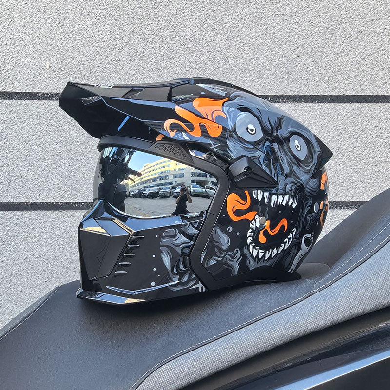 Orz Black Warrior Retro Motorcycle Helmet - Versatile Half/Full Helmet for Men & Women