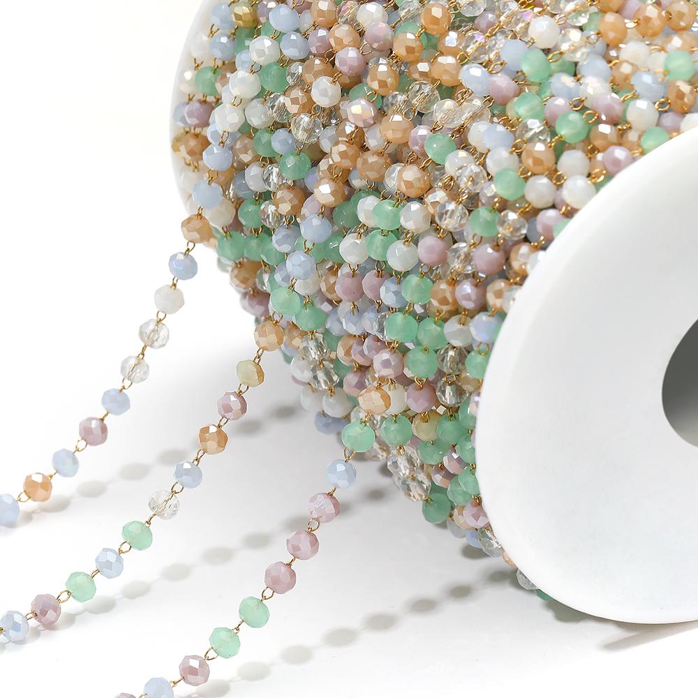 1 Meter Colorful 3mm Beads Beaded Chain Glass Crystal Beads Necklace Chain Accessories for Jewelry Making Components Crafts DIY