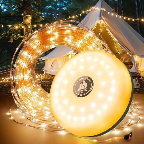 D5 Rechargeable 32.8FT Camping 10M String Lights 2 in 1 Quick Storage Tent Light with 5 Lighting Modes Hanging Portable LED Lamp