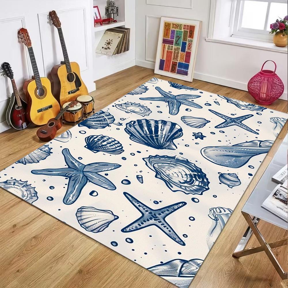 Starfish Shell Coral Marine Organisms Pattern Carpet for Living Room Decor Bedroom Rug Sunroom Terrace Vacation Sofa Floor Mat