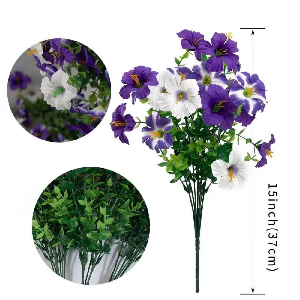 37CM Artificial Morning Glory Flower Silk Fake Faux Flower Bouquet UV Protection Simulation Eucalyptus Morning Glory