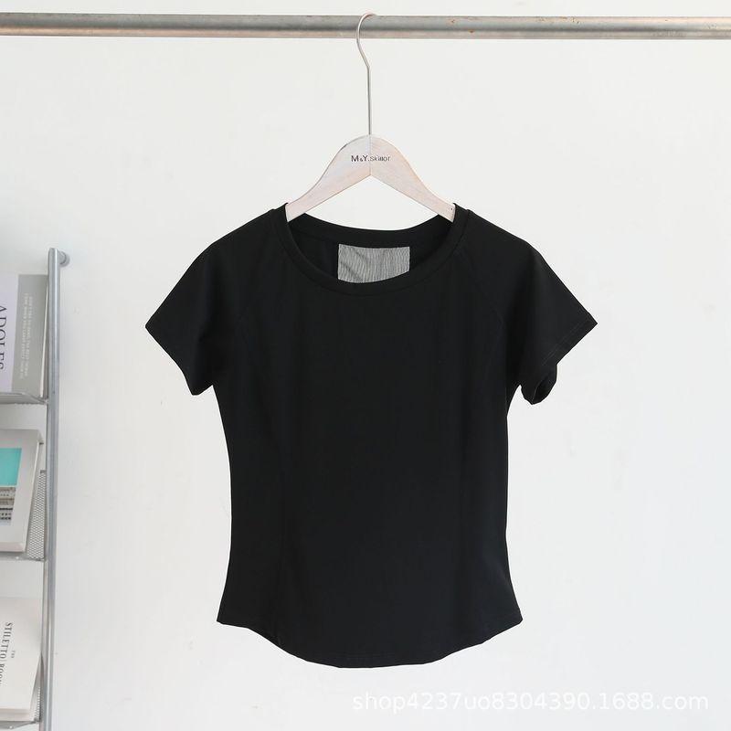 

Nude Feel Mesh Patchwork Yoga Short-Sleeved Sports T-shirt round Neck Workout Clothes Tight Quick-Drying Tennis Suit Black M (recommended weight 47.50 kg-60.00 kg