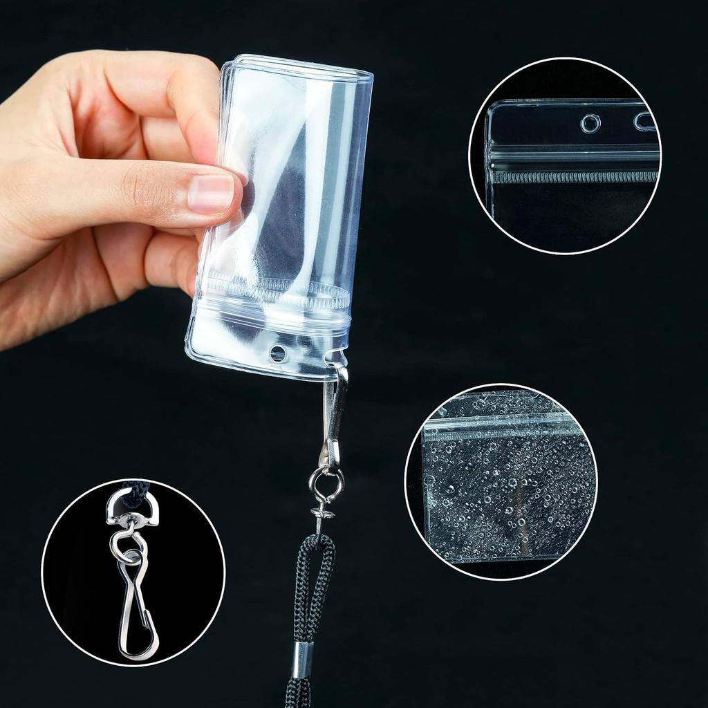 50 Clear Plastic Horizontal Name Tags Badge ID Card Holders and 50 Black Lanyards with Swivel Hook