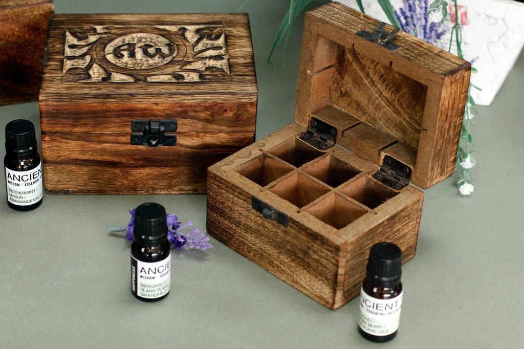 Essential Oil Storage Box Wooden Floral 12 Bottles