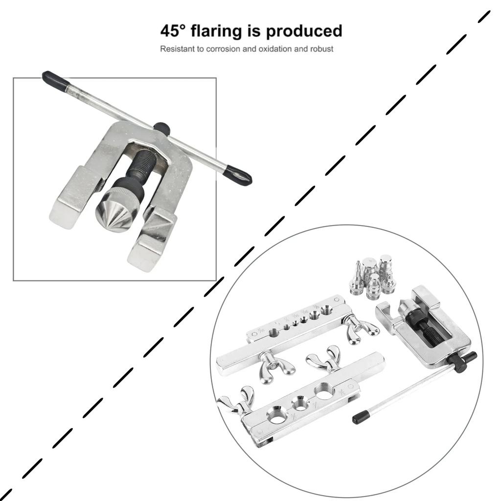 Flaring Tool Kit 1/8"-3/4" with 2 rods 5 forged adapters 7 tube sizes For extended brake line refrigeration