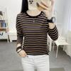 Fashion Women Stripe Top Stylish Long Sleeve Tops Round Collar Pullover Tops T-shirt Lady