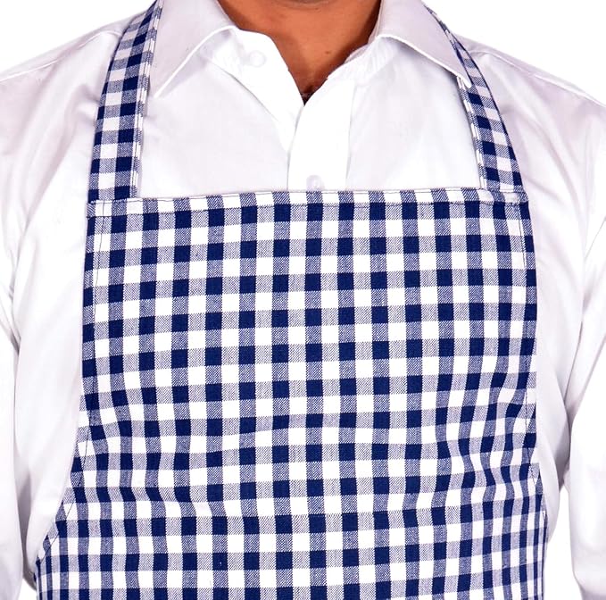 

Cotton Check Kitchen Apron with Cap, 22 Inch, Blue and White 22 inch