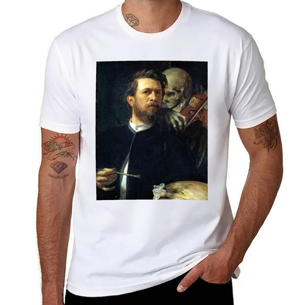 Self Portrait With Death Playing The Fiddle Arnold Bocklin Tshirt Work Comfort For Unisex Tshirt