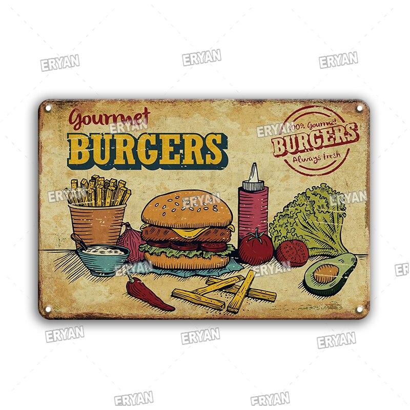 Vintage Coffee Metal Tin Sign  Retro Kitchen Art Wall Decor  Delicate Cooking Plate  Fast Food Plaque  Metal Poster for Home