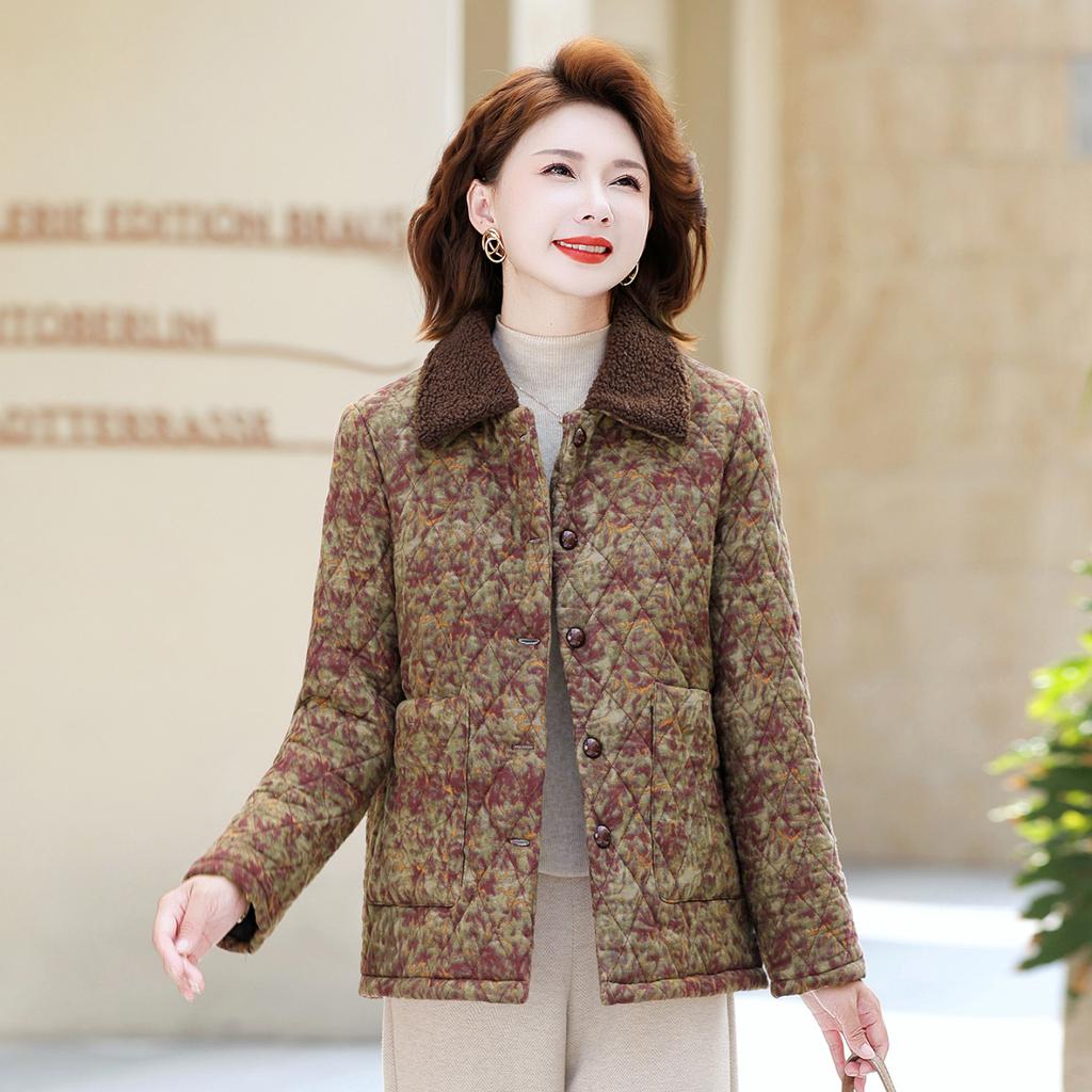 Women's floral winter warm cotton-padded jacket, new winter velvet thickened old cotton-padded jacket