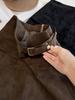 Plus Size Retro Coffee Suede Asymmetrical A-Line High Waist Skirt - Women's Spring/Autumn, Hip-Hugging Short Style.