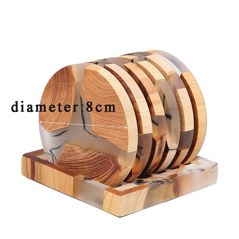 6Pcs Heat Insulation Wooden Resin Cup Pads with Base Traditional Chinese Ink Painting Tea Coaster Set KongFu Tea Accessories