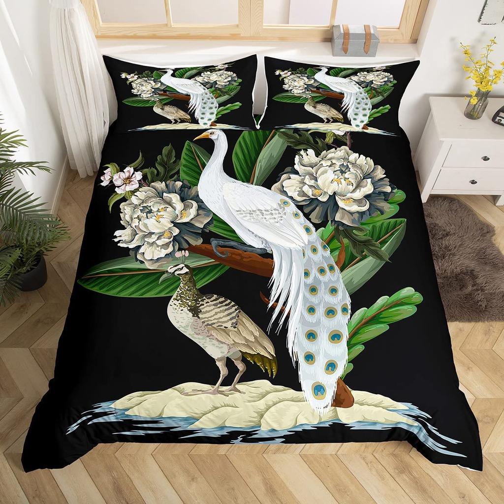 Floral Peacock Comforter Set Twin King Full Size, Bedding Set for Kids,Quilt Cover Peacock Duvet Set Girl Bedroom Decor 3 Pieces