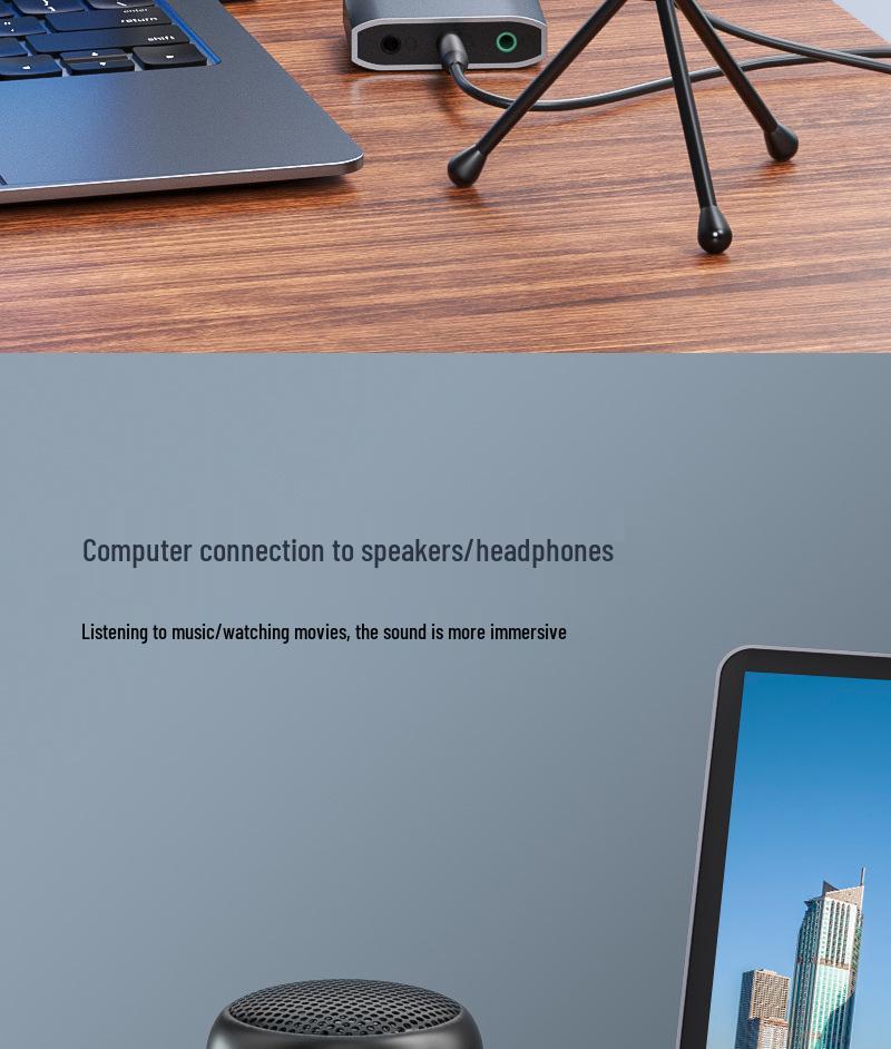 USB To 3.5mm Audio Converter for Live Streaming - External Driver-Free Sound Card