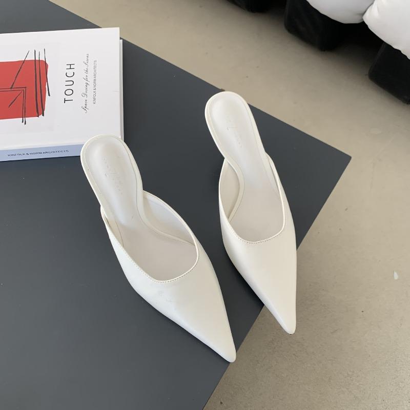 New Fashion Mules Women Slippers Summer Pointed Toe Thin High Heels Shoes Concise Casual Vacation Female Sandals