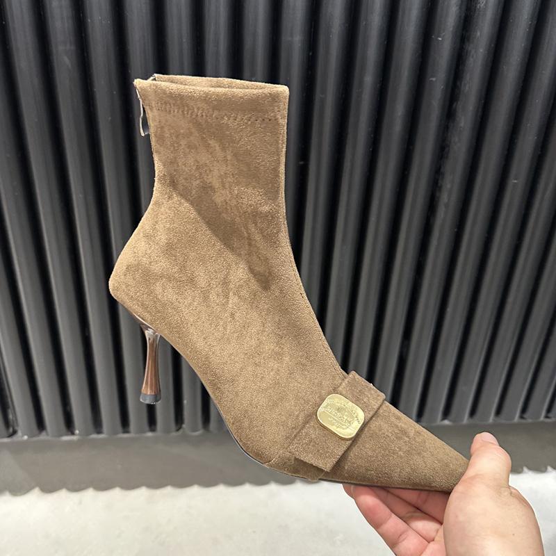 SUOJIALUN New Brand Women Short Boots Fashion Pointed Toe Slip On Ladies Elegant Ankle Boots Shoes Thin High Heel Chelsea Boots