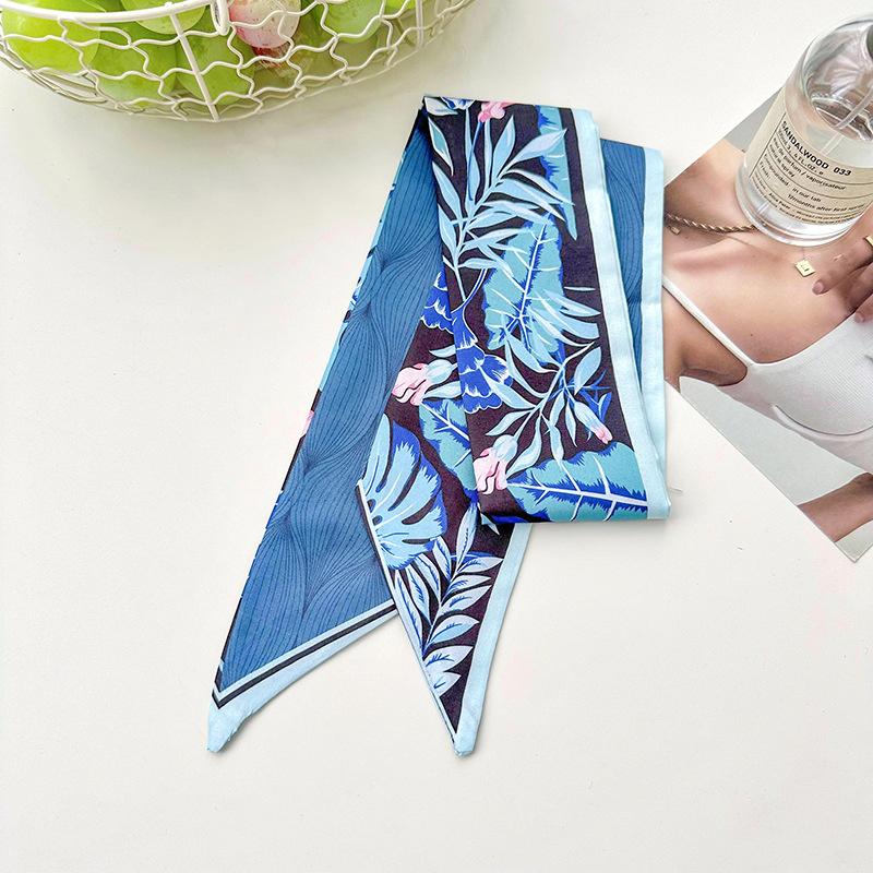 2025 Korean Fashion Flowers Pattern Women Twill Decorative Ribbon Small Scarf Binding Bag Handle Ribbon Hair Band Small Scarf