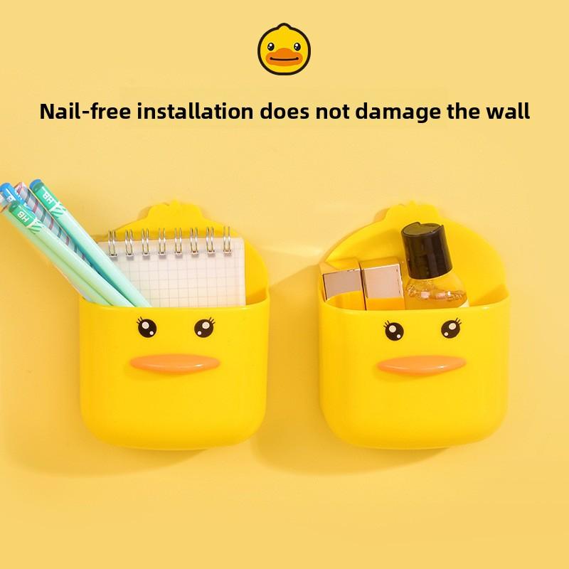 Non-punching Cartoon Yellow Duck Storage Box, Bedside Hanging Stand, Draining Wall-mounted Mobile Phone Charging Stand, Storage Rack